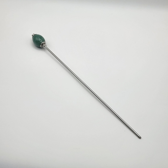 Jumbo Green Agate Natural Gemstone Crown Oval Stainless Steel Hair Stick - Picture 2 of 6
